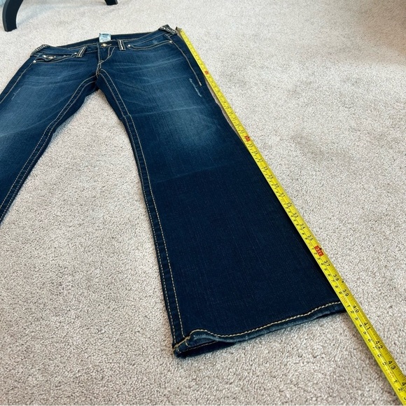 TRUE Religion gold Crystal rhinestone blue wash bootcut denim jeans Sz 29 - Picture 15 of 16